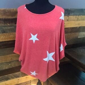 Jupee | Women’s Batwing Top, M, Red & White, Star Pattern